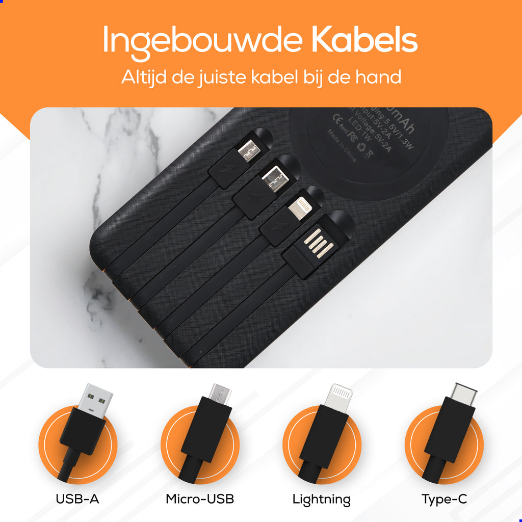 Ferera Solar Powerbank- ingebouwde kabels