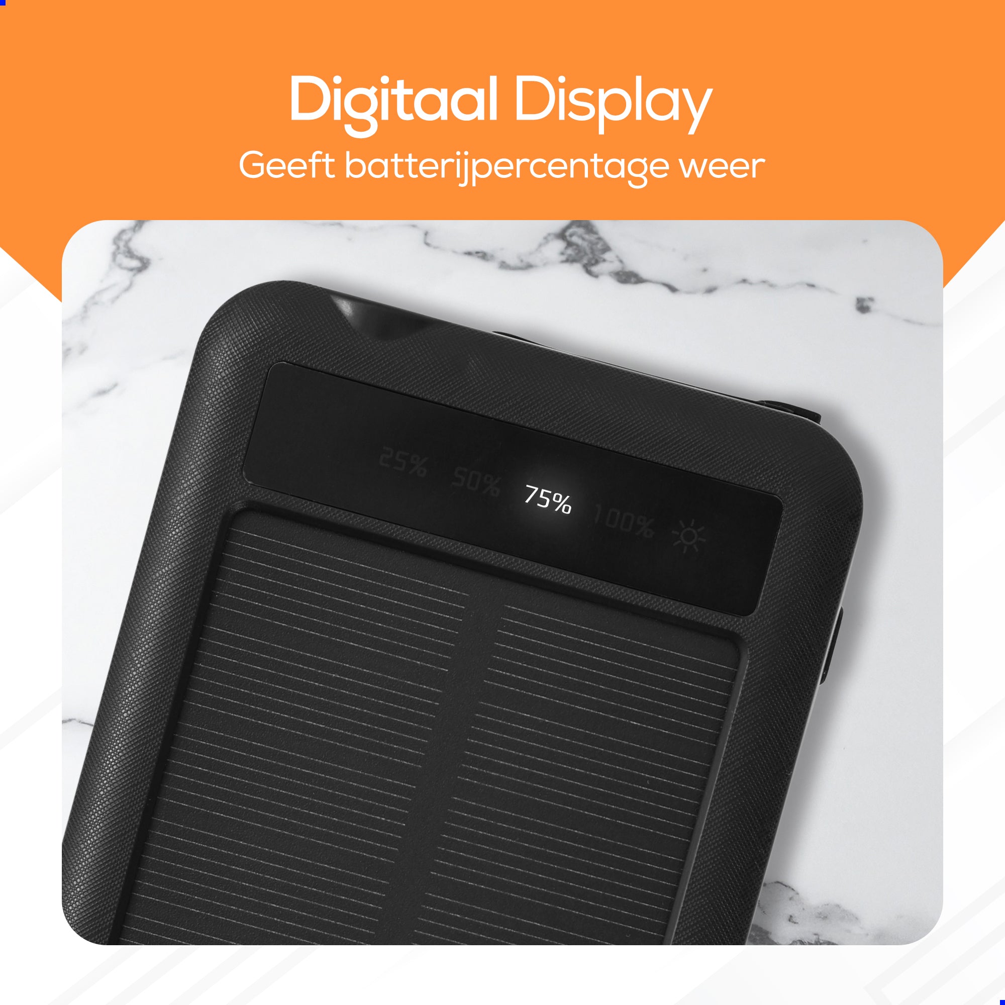 Ferera Solar Powerbank- ingebouwde kabels