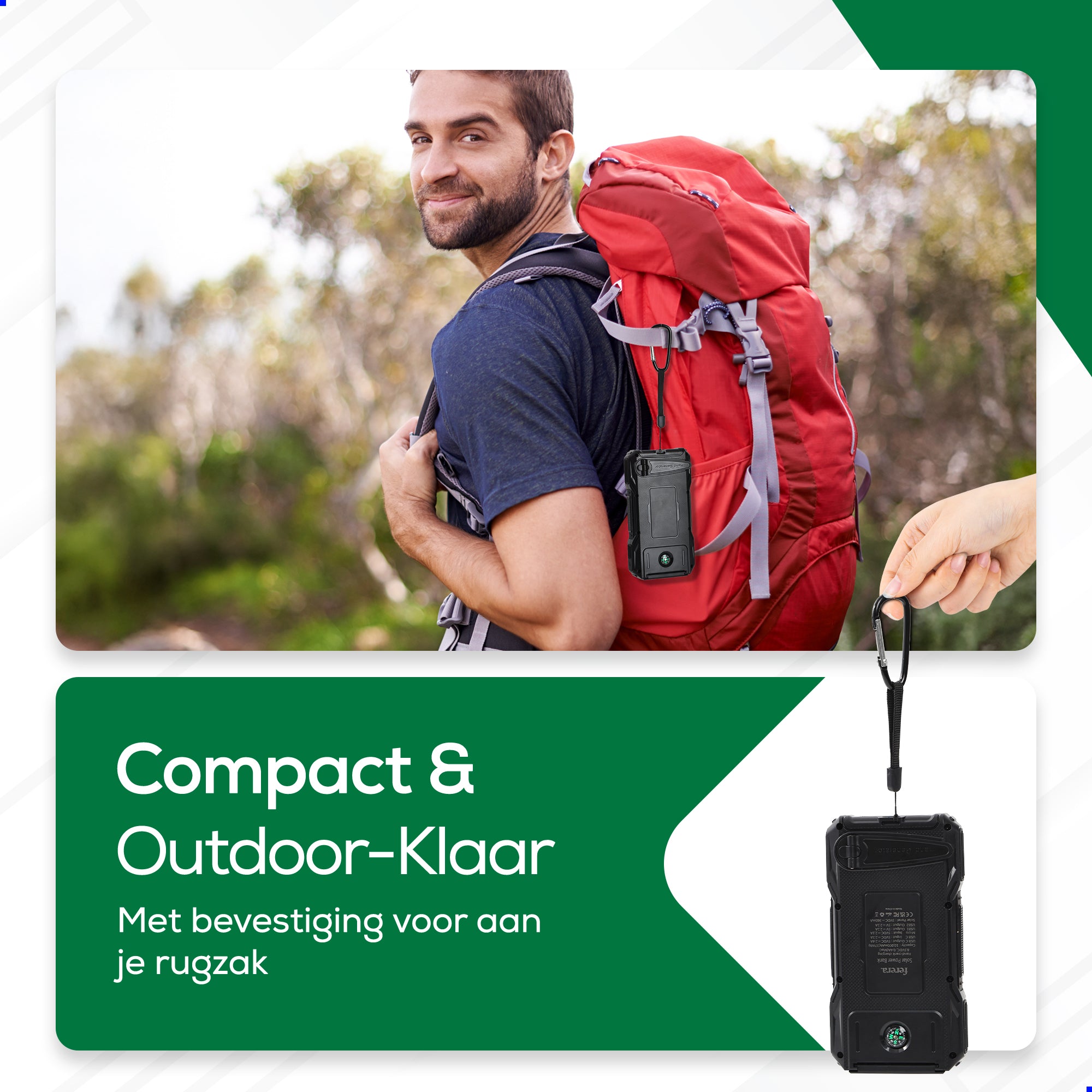 Ferera Solar Powerbank - Opwindbaar