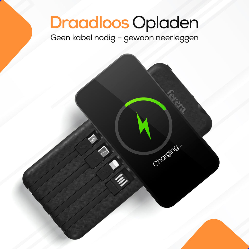 Ferera Solar Powerbank- ingebouwde kabels