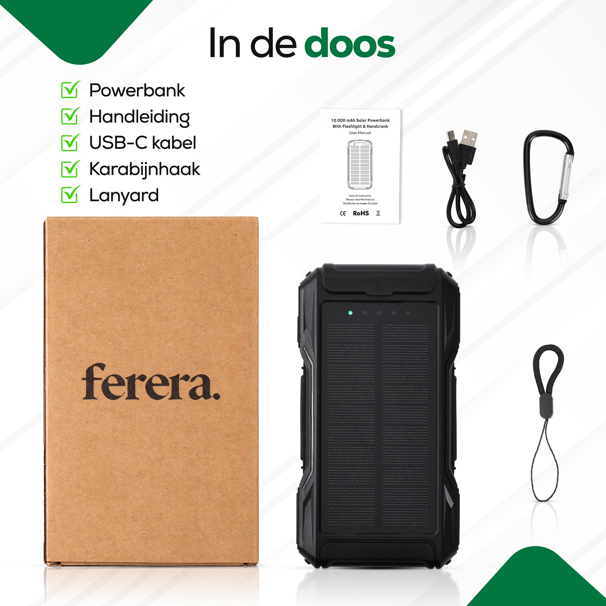 Ferera Solar Powerbank - Opwindbaar