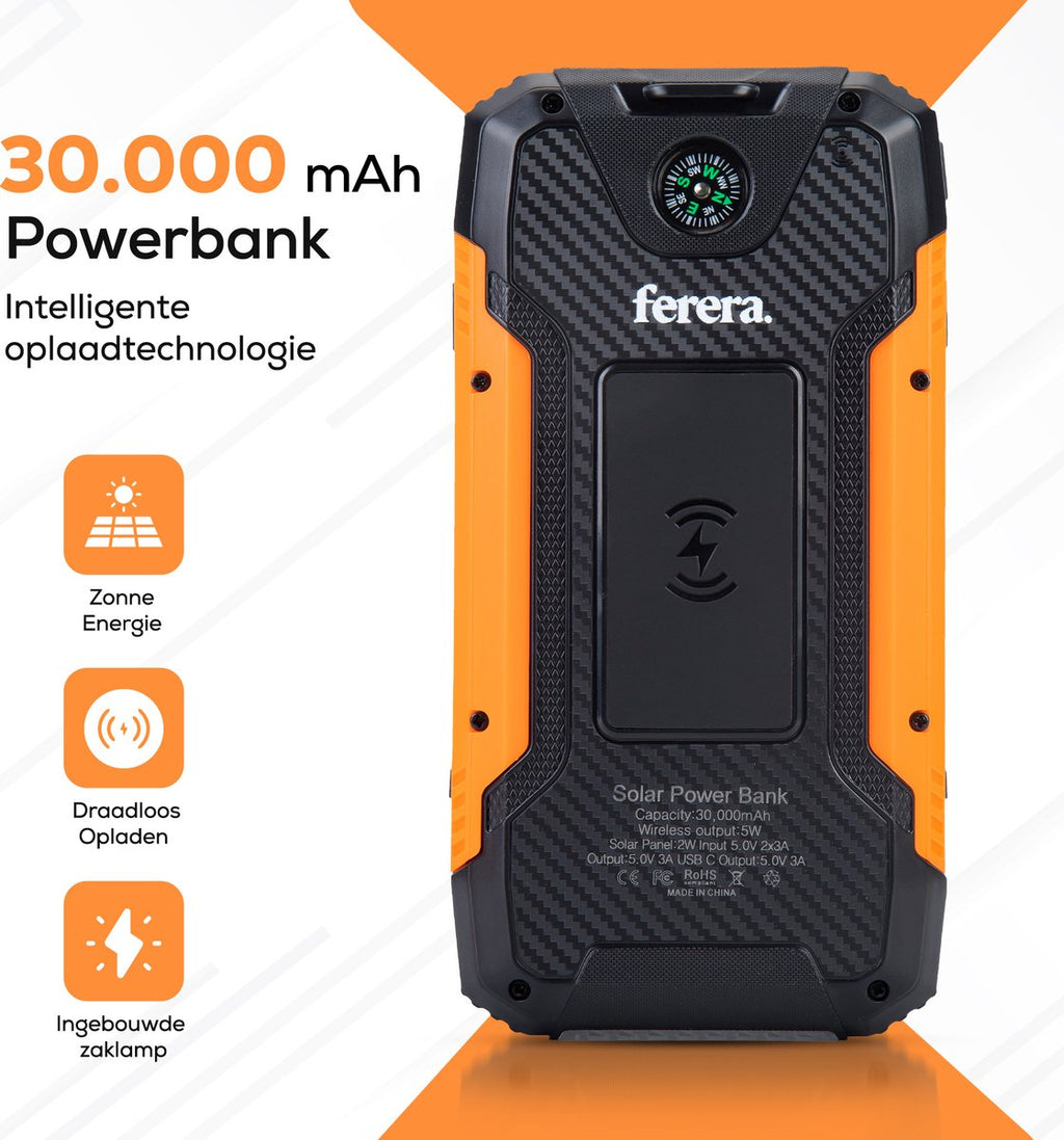 Ferera Powerbank 30.000 mAh Zonneenergie