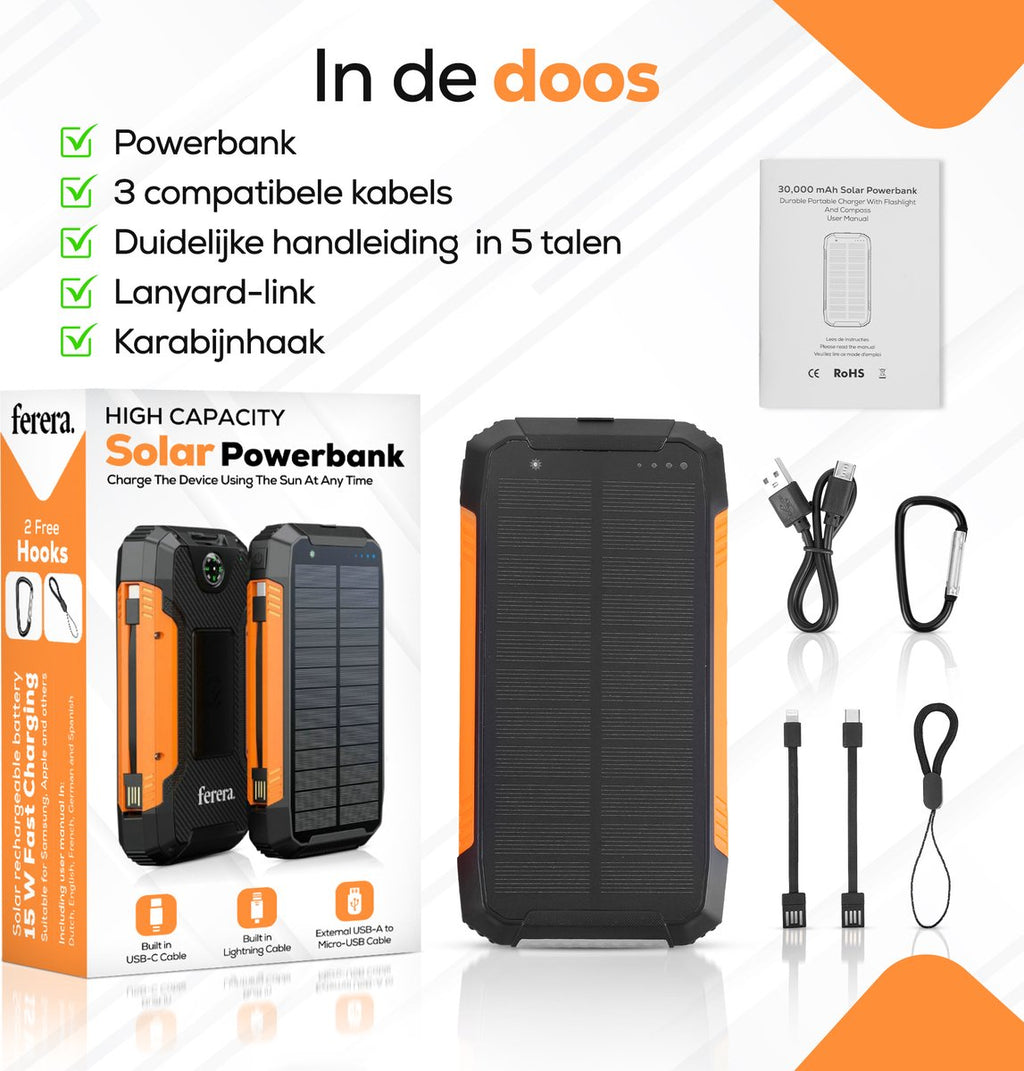 Ferera Powerbank 30.000 mAh Zonneenergie