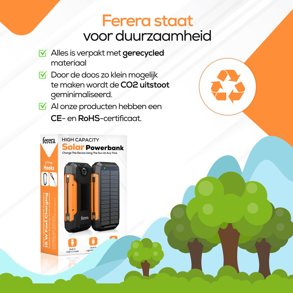 Ferera Powerbank 30.000 mAh Zonneenergie