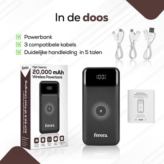 Ferera Powerbank 20.000 mAh Draadloos