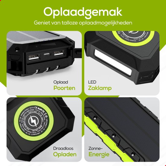 Ferera Solar Powerbank - 30.000 mAh-groen
