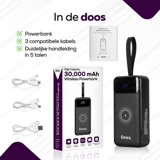 Ferera Powerbank 30.000 mAh Wireless