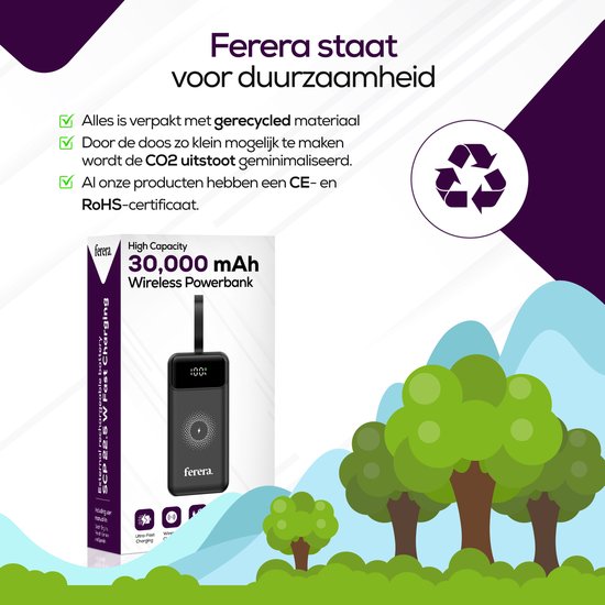 Ferera Powerbank 30.000 mAh Wireless