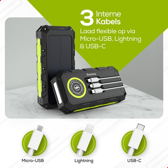 Ferera Solar Powerbank - 30.000 mAh-groen