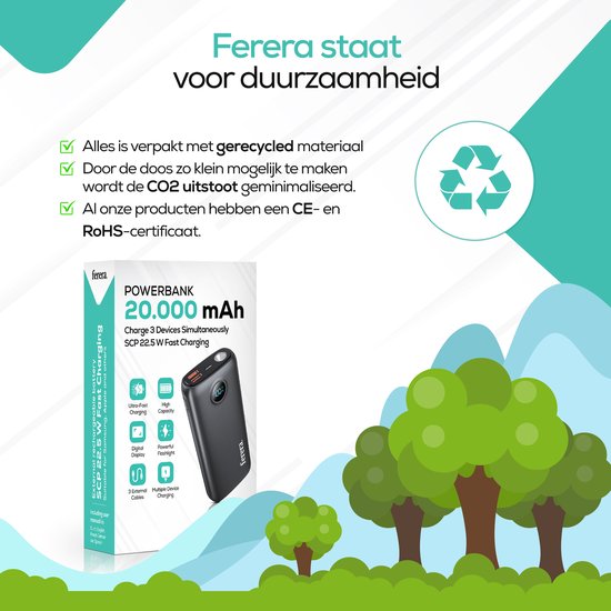 Ferera Powerbank 20.000 mAh zaklamp