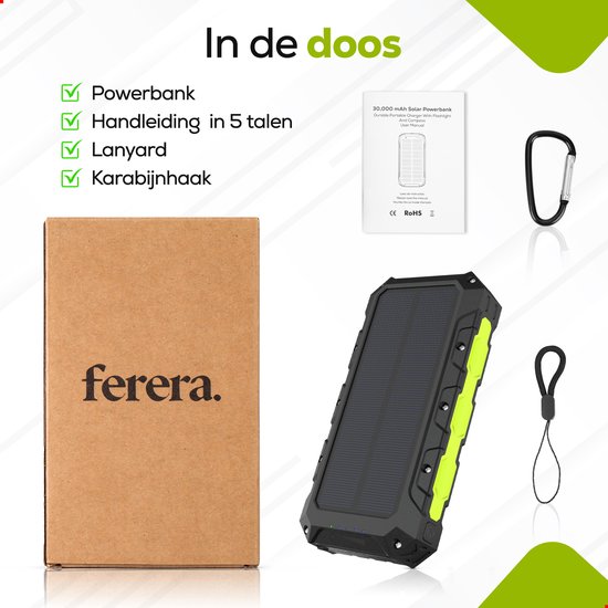 Ferera Solar Powerbank  30.000 mAh Groen
