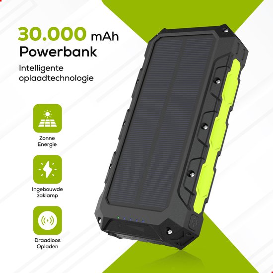 Ferera Solar Powerbank - 30.000 mAh-groen
