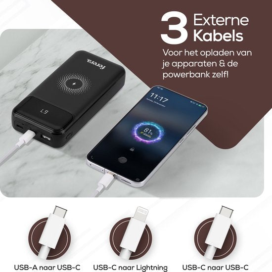 Ferera Powerbank 20.000 mAh Draadloos