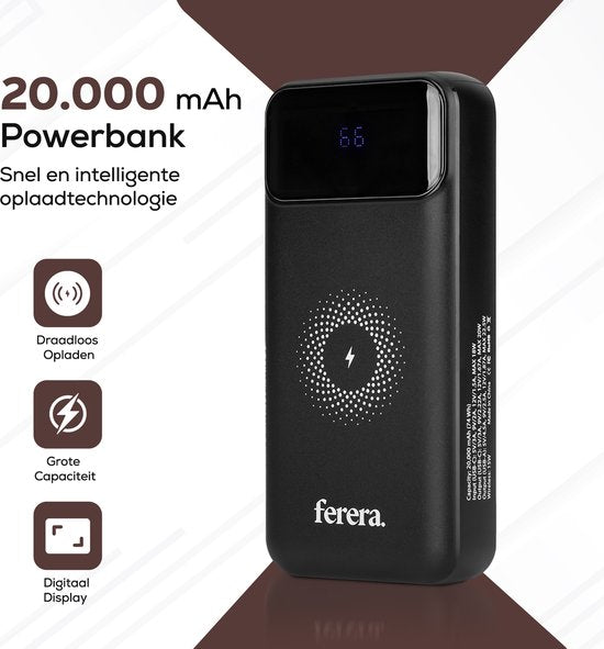 Ferera Powerbank 20.000 mAh Draadloos
