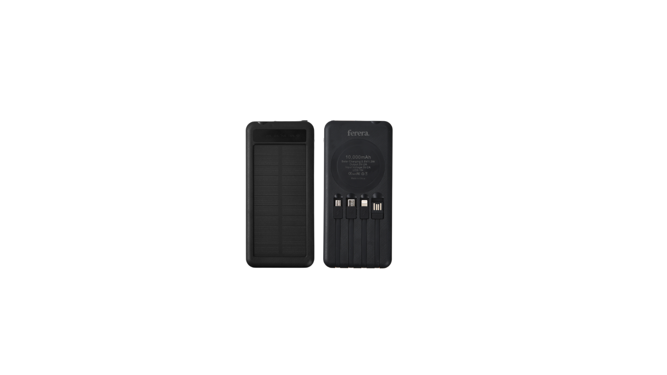 Ferera Solar Powerbank- ingebouwde kabels