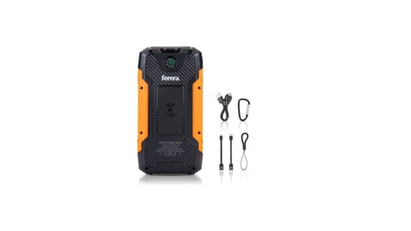 Ferera Powerbank 30.000 mAh Solar Power Schwarz+Orange
